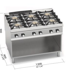 COCINA 6 FU GAS FONDO AGUA BERTOS S900 SG9F6MPS/SC