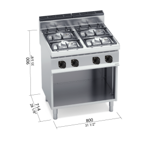 COCINA 700 4 FUEG GAS POTEN + MUEBLE BERTOS G7F4MP