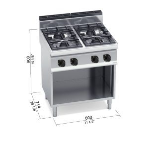 COCINA 700 4 FUEGOS A GAS CON MUEBLE BERTOS G7F4M