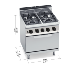 COCINA 700 4 FUEGOS+HORNO GN2/1 GAS BERTOS G7F4+FG