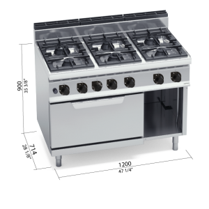 COCINA 700 6 FUEGOS+HORNO GN2/1 GAS BERTOS G7F6+FG
