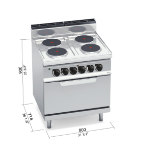 COCINA 4 FU RED ELECT+HORNO 2/1 BERTOS MOD E7P4+FE