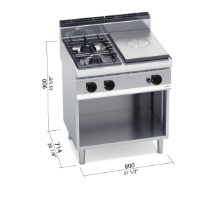 COCINA 2 FUEGOS GAS+PLACA RADIANTE BERTOS G7T4P2FM